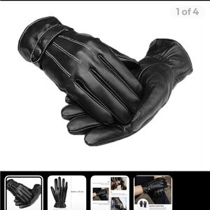 Men's Black PU Leather Plush Lined Motorcycle Gloves